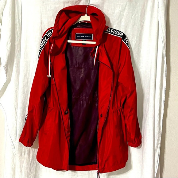 TOMMY HILFIGER Women Jacket Windbreaker Logo Sleeve Small - Picture 1 of 8